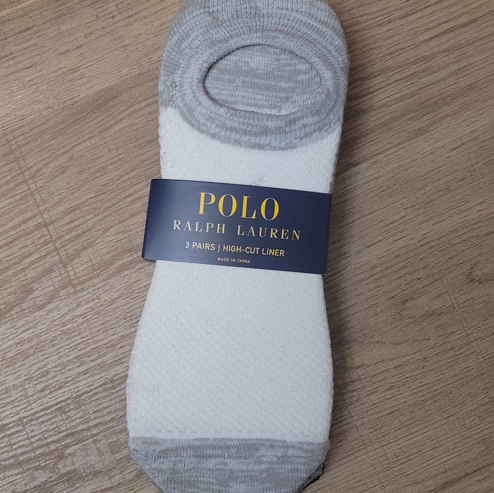 Polo Ralph Lauren High-cut Liner socks White Gray Dark Gay 3 Pairs Of Socks NEW